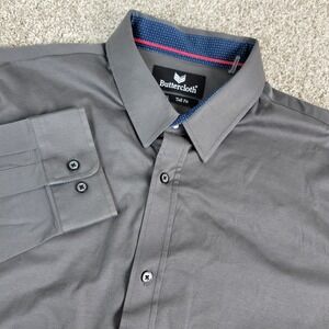 Buttercloth Mens 2XL Tall Fit Solid Gray Performance Button Up Long Sleeve
